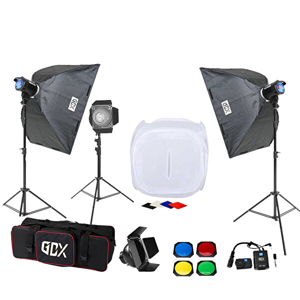 GDX BM400 3'lü Paraflaş Set + Çekim Çadırı 60x60CM