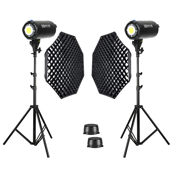 HD-200W Led Video Işığı 2'li Full Set (120 Octagon Softbox - 260 CM Işık Ayağı)