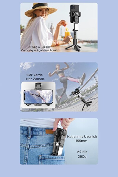Torima Q18 Siyah Gimball Led Işıklı Kumandalı Çok Amaçlı Tripod Selfie Çubuğu