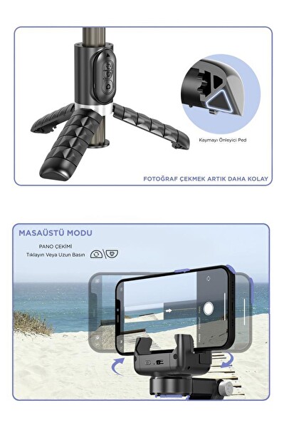 Torima Q18 Siyah Gimball Led Işıklı Kumandalı Çok Amaçlı Tripod Selfie Çubuğu