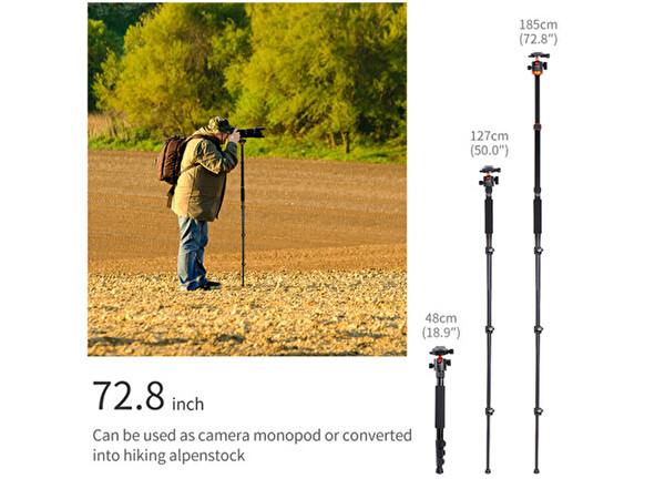 K&F Concept SA254M2 175 CM Ball Head Kit'li Tripod ve Monopod KF09.089