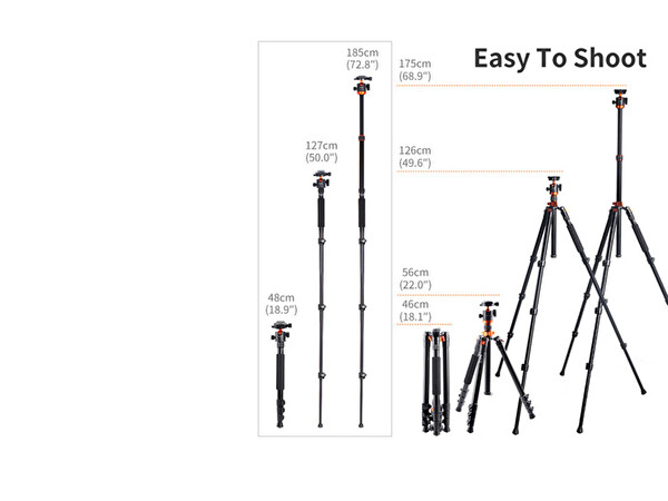 K&F Concept SA254M2 175 CM Ball Head Kit'li Tripod ve Monopod KF09.089