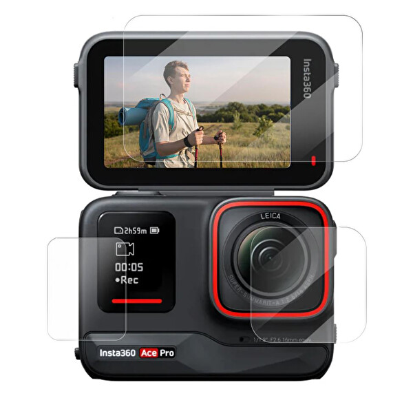 Ayex Insta360 Ace - Ace Pro Uyumlu Temperli Cam Ekran ve Lens Koruyucu Set