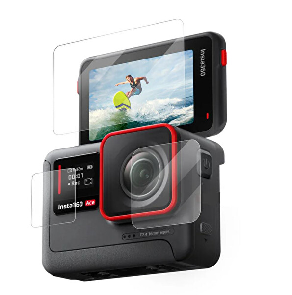 Ayex Insta360 Ace - Ace Pro Uyumlu Temperli Cam Ekran ve Lens Koruyucu Set