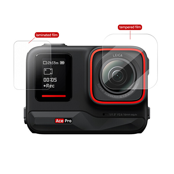 Ayex Insta360 Ace - Ace Pro Uyumlu Temperli Cam Ekran ve Lens Koruyucu Set
