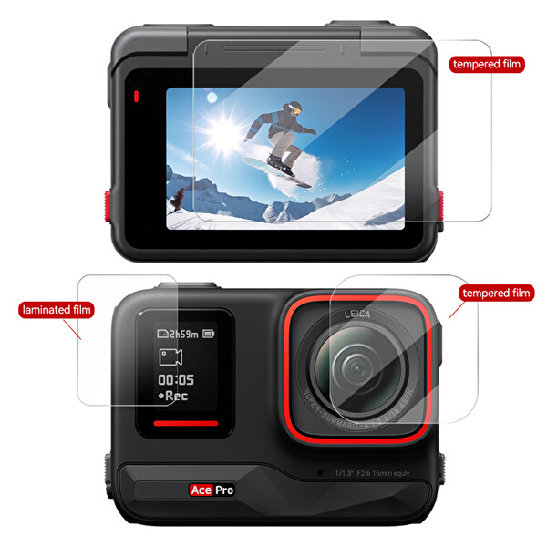 Ayex Insta360 Ace - Ace Pro Uyumlu Temperli Cam Ekran ve Lens Koruyucu Set