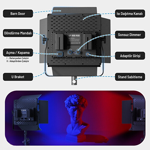 GDX CF-900R RGB LED İkili Video ve Fotoğraf Işık Seti