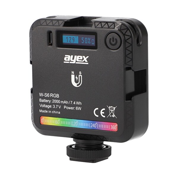 Ayex RGB Led Video Işık W-S6 - 45 LED 20 Efekt 2000 mAh Şarjlı Manyetik