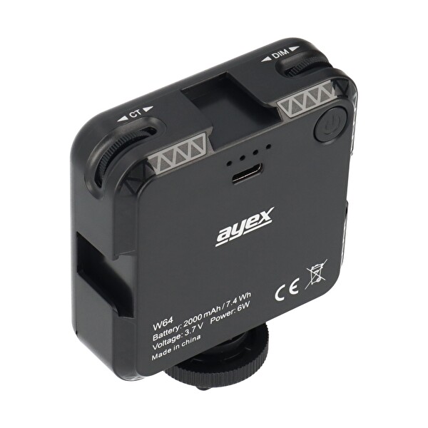 Ayex W64 Bicolor – Ayarlanabilir Parlaklık - Renk Sıcaklığı USB-C Şarjlı LED Video Işığı