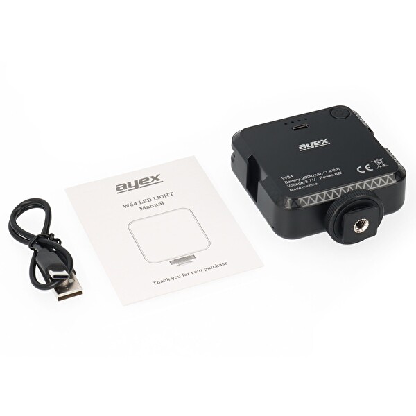 Ayex W64 Bicolor – Ayarlanabilir Parlaklık - Renk Sıcaklığı USB-C Şarjlı LED Video Işığı