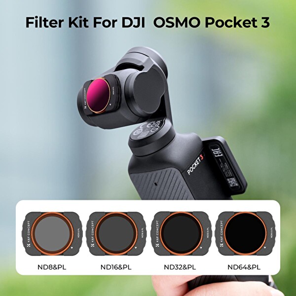 K&F Concept Magnetic ND8&L ND16&PL ND32&PL ND64&PL - DJI Osmo Pocket 3 Combo Uyumlu