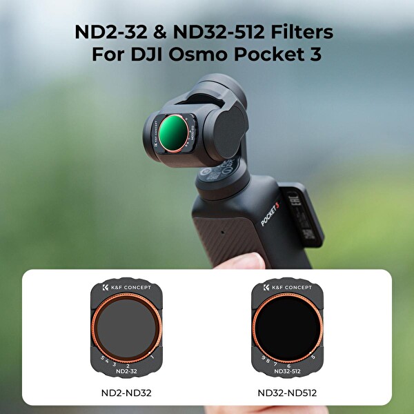 K&F Concept Magnetic Variable ND2-32 ND32-512 Filter - DJI Osmo Pocket 3 Combo Uyumlu
