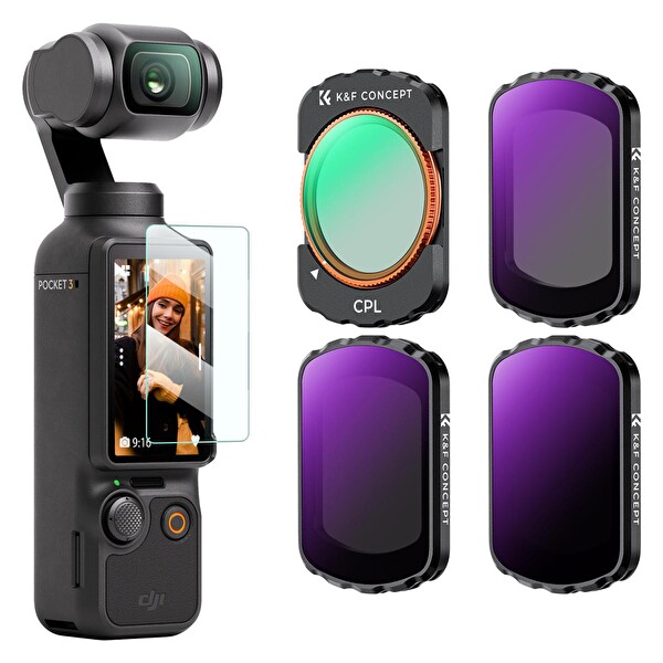 K&F Concept Magnetic CPL + ND16+ ND64 + ND256 DJI Osmo Pocket 3 Combo Uyumlu Lens Filtresi