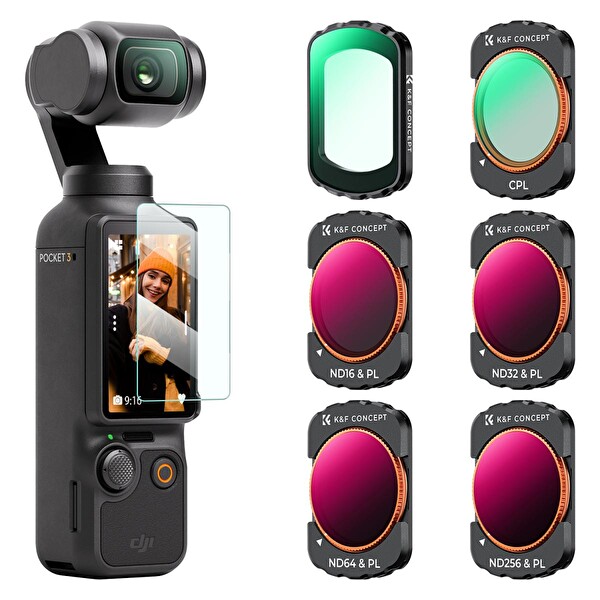 K&F Concept UV + CPL + ND16&PL + ND32&PL + ND64&PL + ND256&PL DJI Osmo Pocket 3 Combo Uyumlu Lens Filtresi