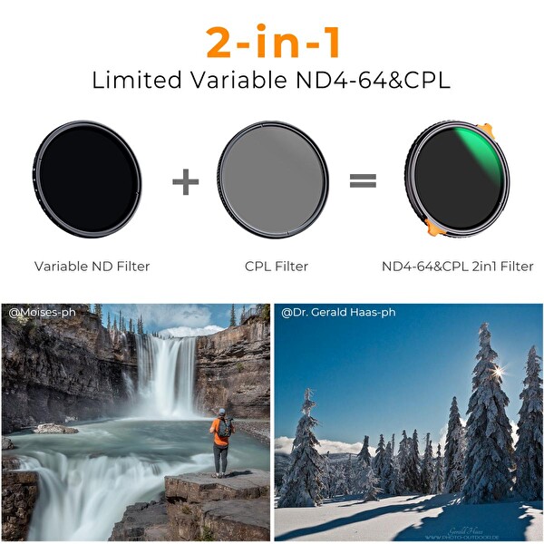 K&F Concept 72 MM CPL - ND4-ND64 2-6 Stop Variable Nano-X Serisi 2in1 Lens Filtresi