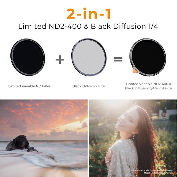 K&F CONCEPT 58mm Black Mist 1/4 + ND2-400 Nano-X Serisi Filtre ( Değişken - Varıable )