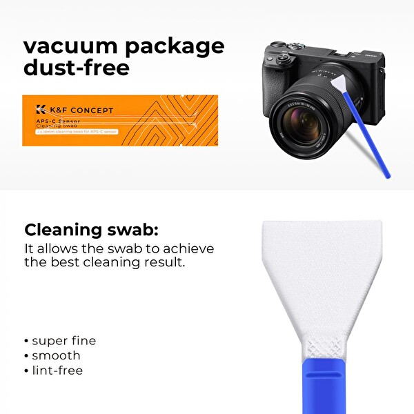 K&F CONCEPT Sensör Temizleme çubuğu - 10 lu Paket ( APS-C ) Uzun saplı