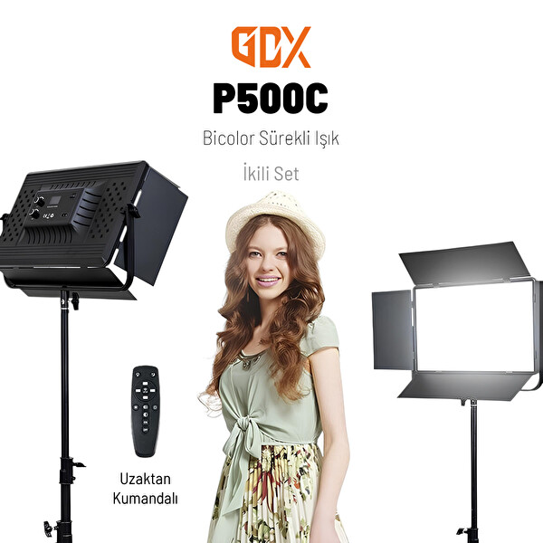 GDX P500C Bicolor Profesyonel İkili 300W LED Panel Video ve Fotoğraf Stüdyo Işık Seti