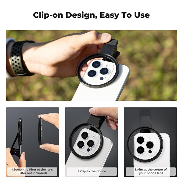 K&F Concept 67 MM Üniversal Vidalı Cep Telefonu Filtre Adaptörü - Filtre Dahil Değildir