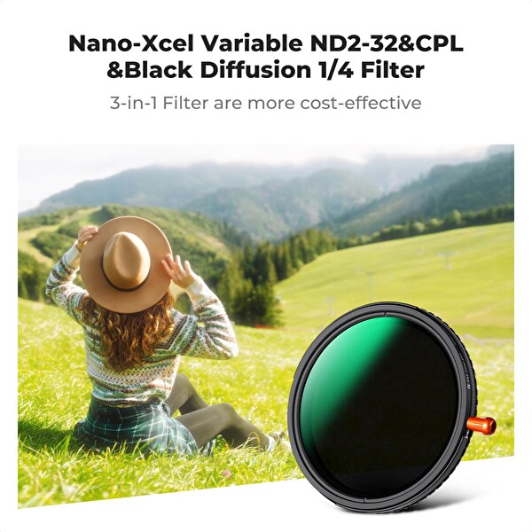 K&F Concept K&F 82mm 3 in 1 Filtre - ND2-32 1-5 Kademeli CPL ve Black Mist 1/4