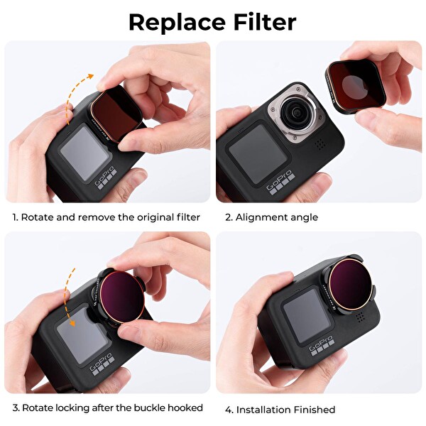 K&F Concept Gopro Uyumlu 4'lü Filtre Seti - ND8&PL + ND16&PL + ND32&PL + ND64&PL