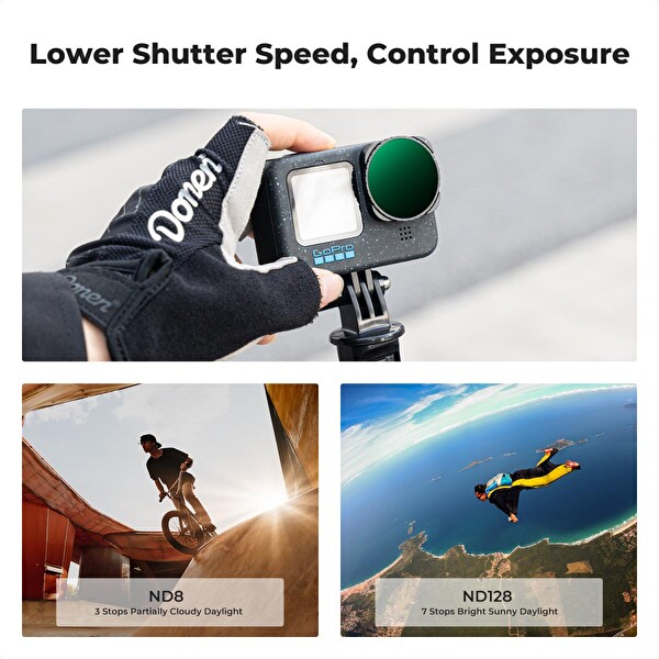 K&F Concept Gopro Uyumlu Değişken ND2-32 ve ND32-512 Filtre Seti - 13-12-11-10-9 Uyumludur