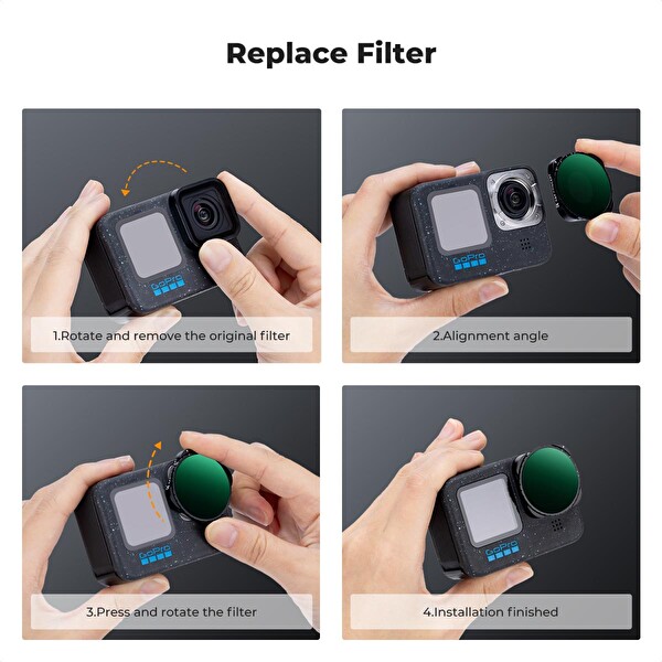 K&F Concept Gopro Uyumlu Değişken ND2-32 ve ND32-512 Filtre Seti - 13-12-11-10-9 Uyumludur