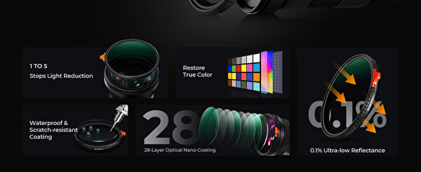 K&F Concept 55mm True Color & Ultra-Low Değişken ND Lens Filter - ND2-32 (1-5 Stops)