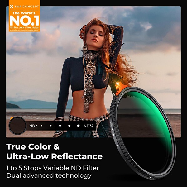 K&F Concept 72mm True Color & Ultra-Low Değişken ND Lens Filter - ND2-32 (1-5 Stops)