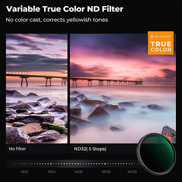 K&F Concept 72mm True Color & Ultra-Low Değişken ND Lens Filter - ND2-32 (1-5 Stops)