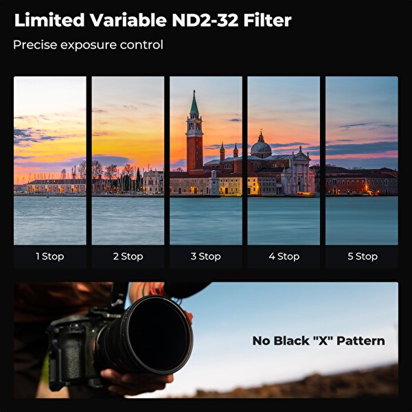 K&F Concept 72mm True Color & Ultra-Low Değişken ND Lens Filter - ND2-32 (1-5 Stops)