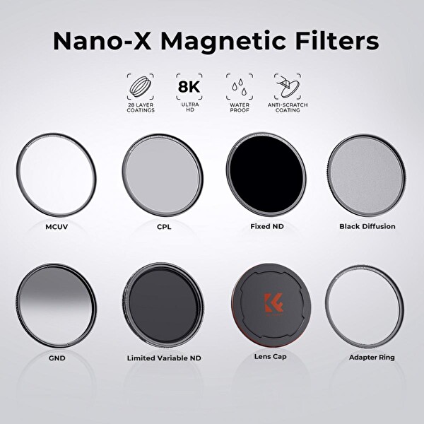 K&F Concept 82mm Magnetic Filtre Set- ND1000 - CPL - UV - Çanta