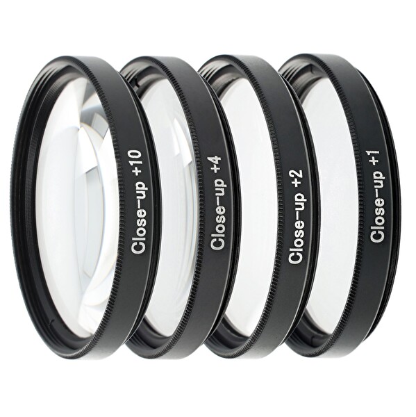 Ayex 77 MM Close-Up (+1, +2, +4, +10) Optik Cam Metal Çerçeve Taşıma Çantalı 4'lü Lens Filtresi