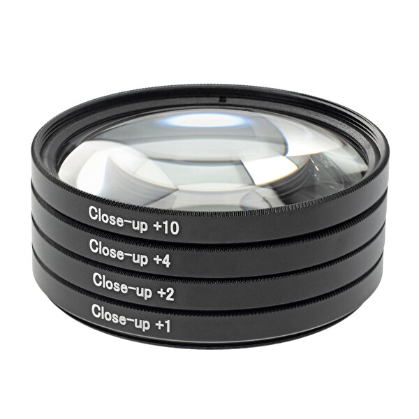 Ayex 77 MM Close-Up (+1, +2, +4, +10) Optik Cam Metal Çerçeve Taşıma Çantalı 4'lü Lens Filtresi