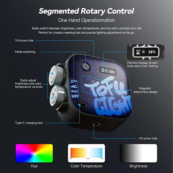 Photoolex Black Samurai TOFU RGB Ledli Video Işığı Tofu-BS
