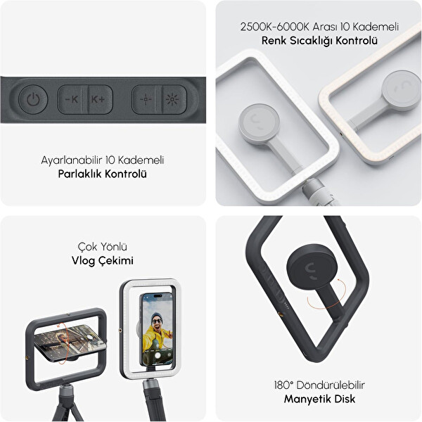Shiftcam SnapStudio Light USB-C Şarj MagSafe Uyumlu Vlog ve Mobil Fotoğrafçılık Manyetik LED Ring Işık