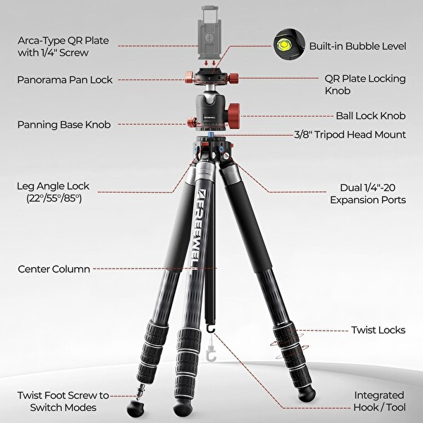 Freewell FW-T2 Real Multi-Tripod 5-in-1 Tripod – 5 Fonksiyonlu Profesyonel Fotoğraf/Video Tripodu