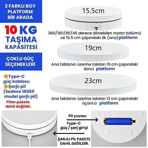 Upway 360 Derece Dönebilen Kumandalı 3 in 1 Ürün Çekim Standı 23 CM Tabla Akıllı Salınım Modu