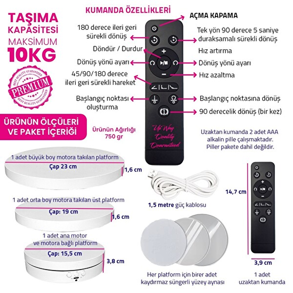 Upway 360 Derece Dönebilen Kumandalı 3 in 1 Ürün Çekim Standı 23 CM Tabla Akıllı Salınım Modu