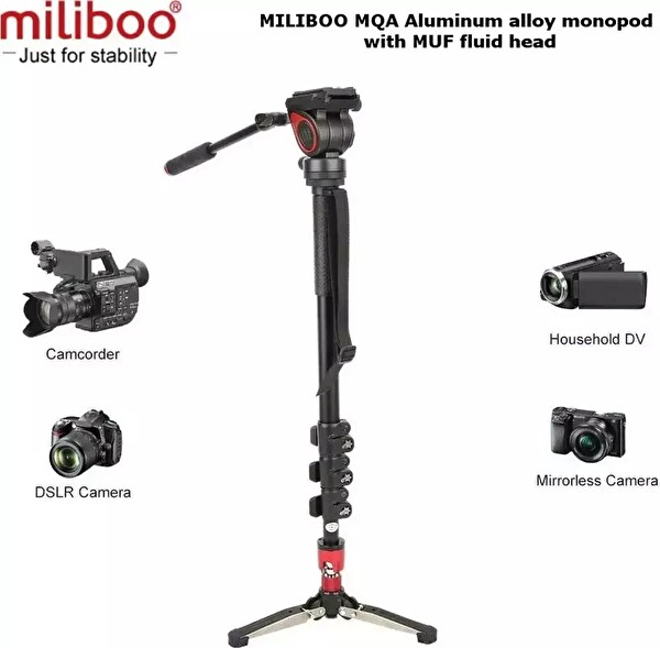 Miliboo MQA Alüminyum FCK - MUK Kafalı DSLR Fotoğraf Makineleri İle Uyumlu Monopod