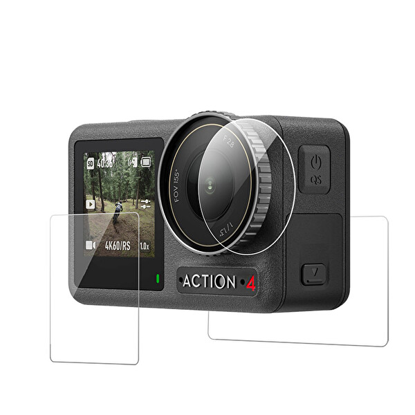 Ayex Telesin S6-FLM-06-TDJ DJI Osmo Action 5-4-3 İle Uyumlu Lens Ve Ekran Koruyucu Temperli Cam Koruma Seti