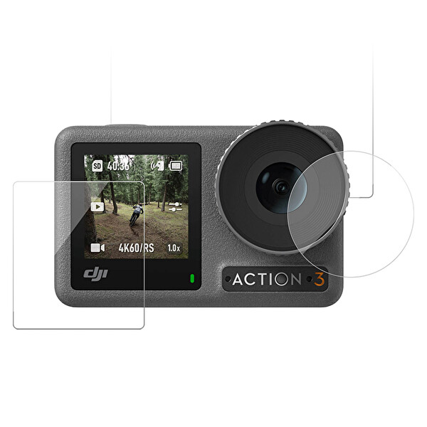 Ayex Telesin S6-FLM-06-TDJ DJI Osmo Action 5-4-3 İle Uyumlu Lens Ve Ekran Koruyucu Temperli Cam Koruma Seti