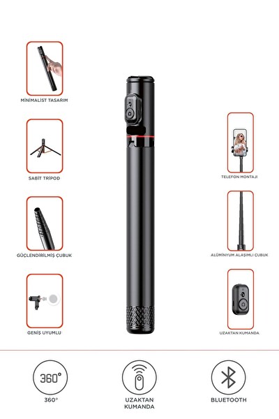 Başkenttekno C10 Çok Amaçlı Tripod Kumandalı Selfie Çubuğu 183 CM Siyah