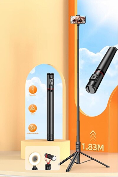 Başkenttekno C10 Çok Amaçlı Tripod Kumandalı Selfie Çubuğu 183 CM Siyah