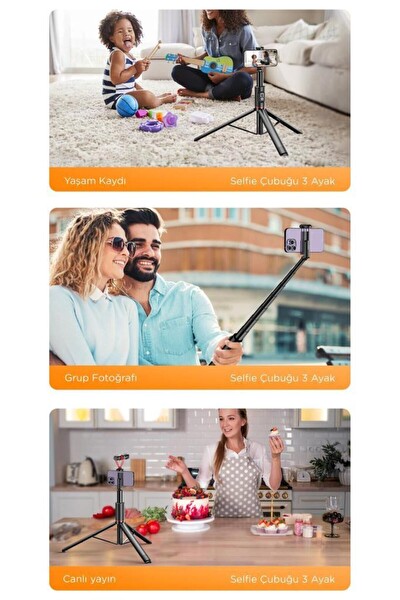 Başkenttekno C10 Çok Amaçlı Tripod Kumandalı Selfie Çubuğu 183 CM Siyah