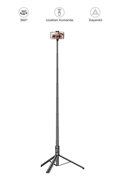 Başkenttekno C10 Çok Amaçlı Tripod Kumandalı Selfie Çubuğu 183 CM Siyah