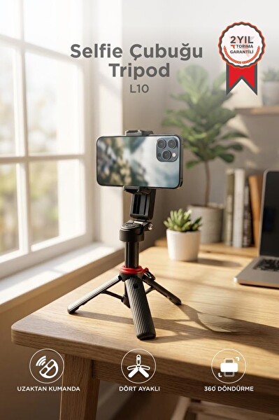 Torima L10 Çok Amaçlı 360 Derece Kumandalı Selfie Çubuğu Tripod - Siyah