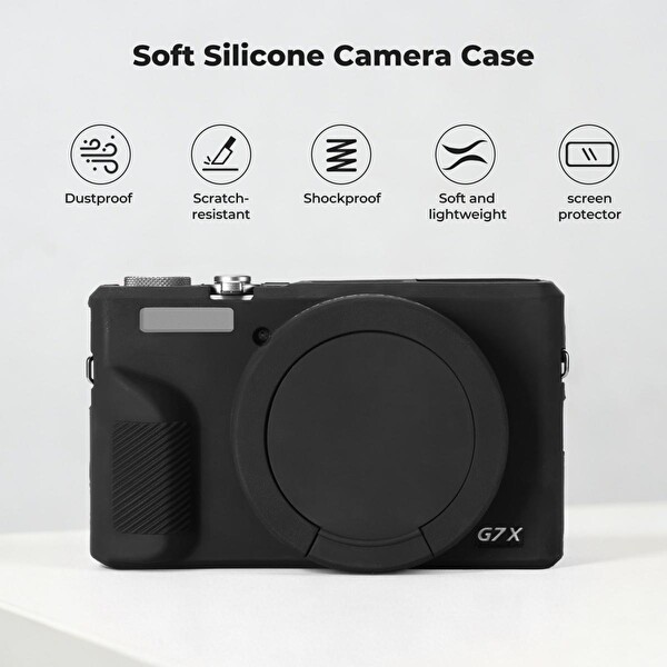 K&F Concept Canon G7X Mark III Uyumlu Silikon Kılıf ve Ekran Koruyucu Siyah
