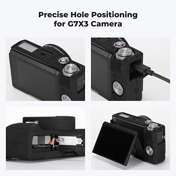 K&F Concept Canon G7X Mark III Uyumlu Silikon Kılıf ve Ekran Koruyucu Siyah