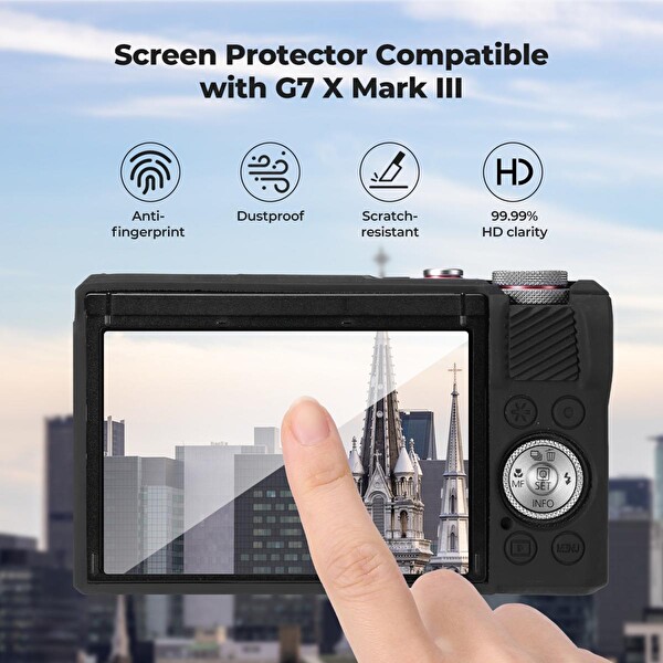 K&F Concept Canon G7X Mark III Uyumlu Silikon Kılıf ve Ekran Koruyucu Siyah